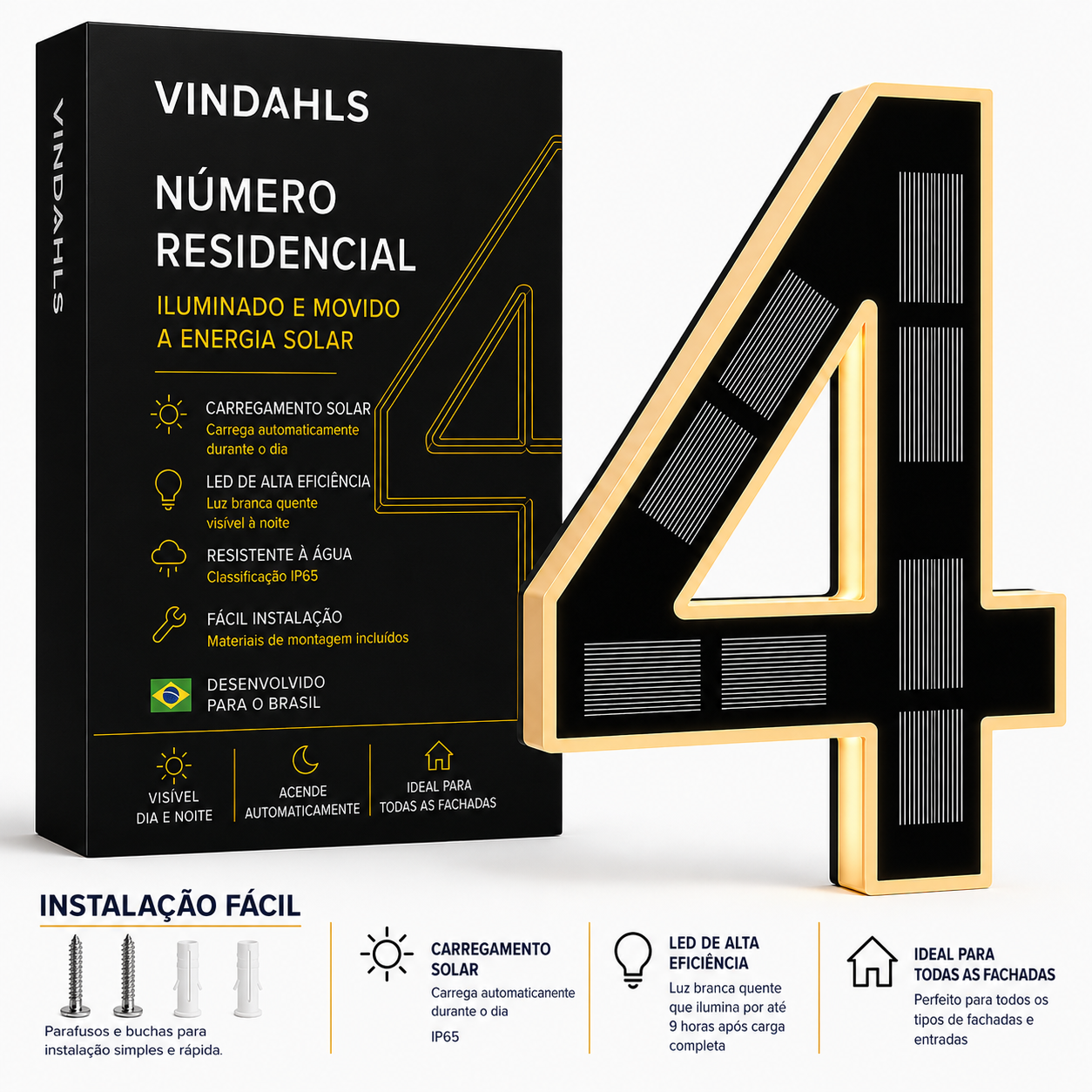 Números residenciais Vindahls | Iluminados e movidos a energia solar