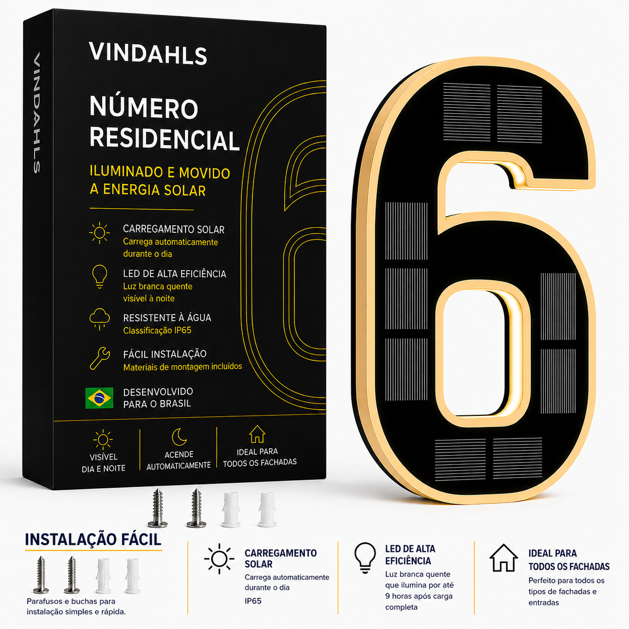 Números residenciais Vindahls | Iluminados e movidos a energia solar