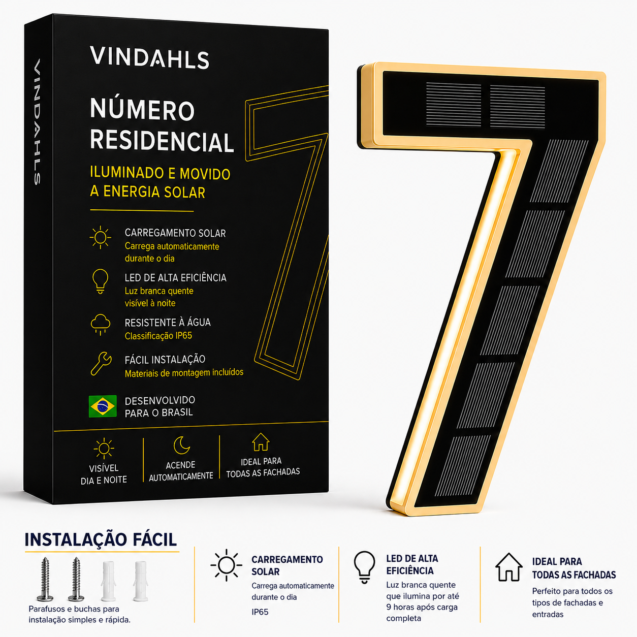 Números residenciais Vindahls | Iluminados e movidos a energia solar