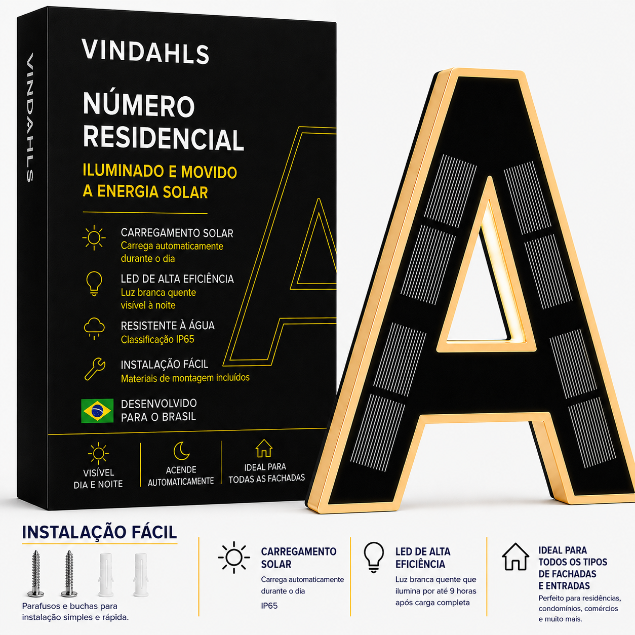 Números residenciais Vindahls | Iluminados e movidos a energia solar