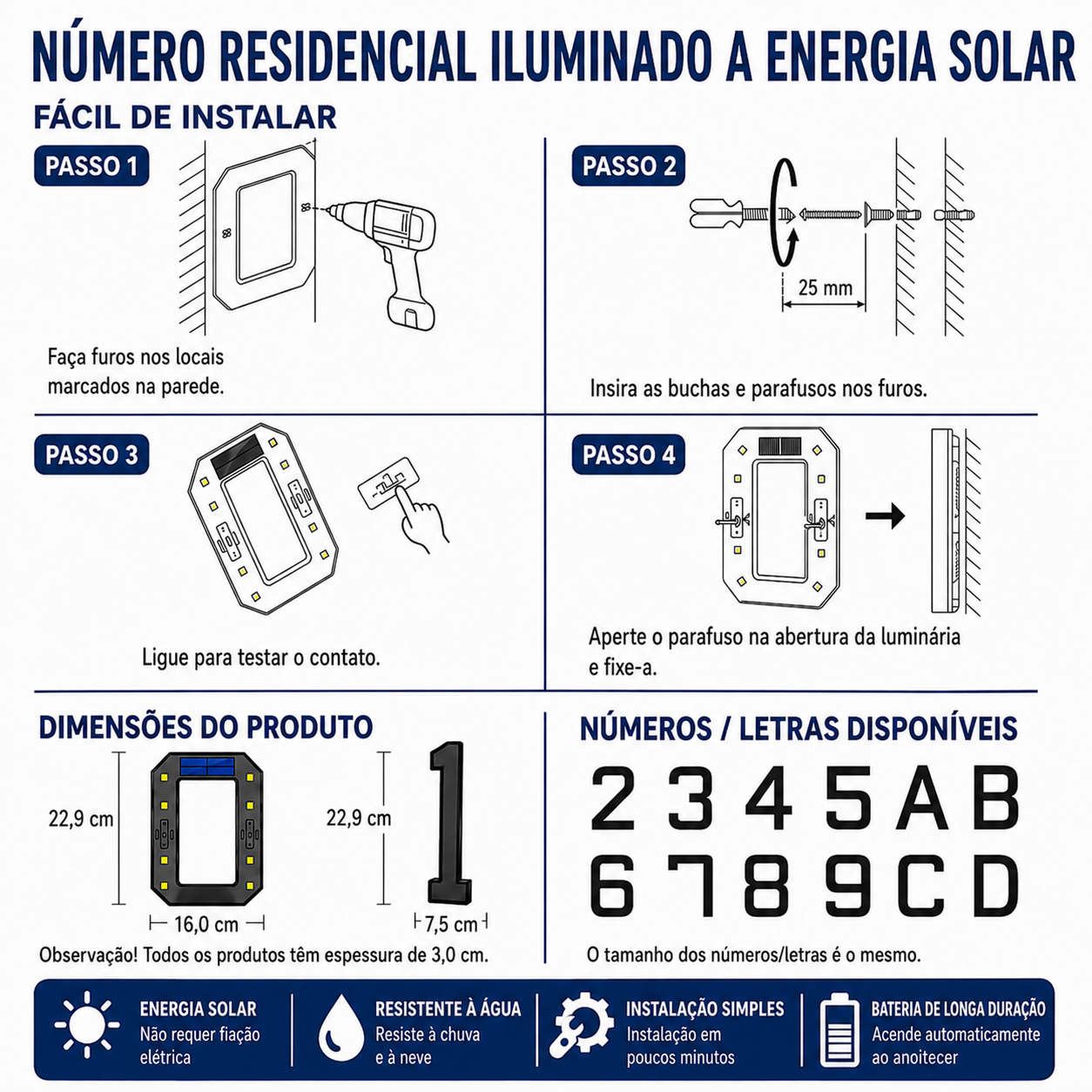 Números residenciais Vindahls | Iluminados e movidos a energia solar